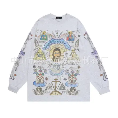 Herren Langarm-T-Shirt locker, Herbst, Cartoon-Print, Großgrößen