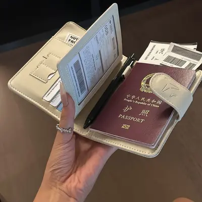 Kore tarzı deri pasaport cüzdanı çok kartlı seyahat çantası - 2