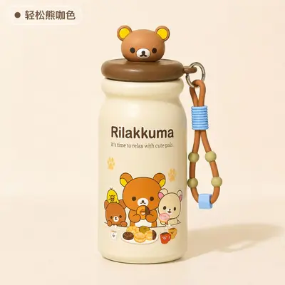 Sevimli KT Kedi Desenli 316 Paslanmaz Çelik Termos Bardak, Çay Bölmeli, Pipetli, 500 ml - 13