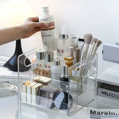 Cosmetics desktop organizer, tiered perfume stand, dustproof