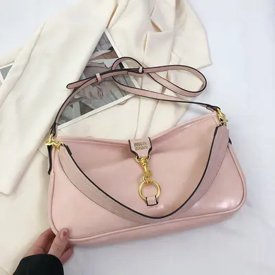 Retro Women's Baguette Underarm Bag with Shark Clip Lock, Crossbody - 8