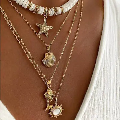 Personalized Soft Clay Pendant Necklace, Coconut Tree, Starfish and Flower Design - 9