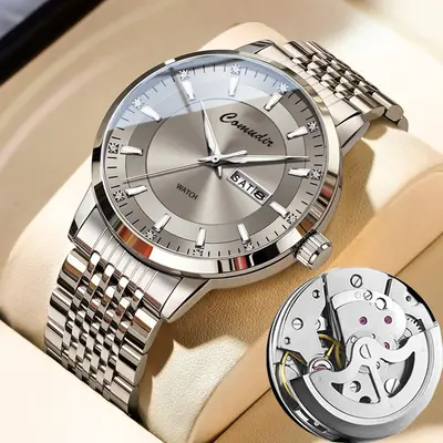 Automatic mechanical watch, hollow design, waterproof, luminous, dual calendar - 2