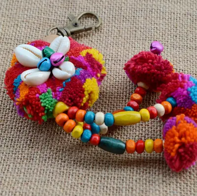 Ethnic Style Handmade Shell Pom-Pom Keychain and Bag Charm