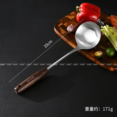 Ahşap saplı 304 paslanmaz çelik spatula, yüksek sıcaklığa dayanıklı süzgeç, spatula, mutfak gereç seti, çorba kaşığı, mutfak eşyaları - 10