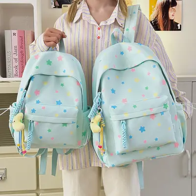 Star Pattern Backpack for Junior High Girls, Large Capacity - 4