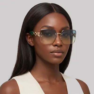 Damen-Sonnenbrille ohne Rahmen mit Metallkette, UV-Schutz, luxuriös - 3