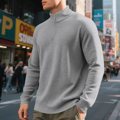 Men's Autumn Winter Jacquard Half-Zip Stand Collar Sweatshirt, Loose Fit - 10