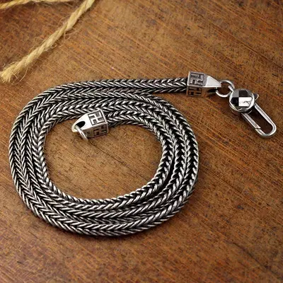 Thai Silver Fox Tail Necklace Men Retro Chunky Chain