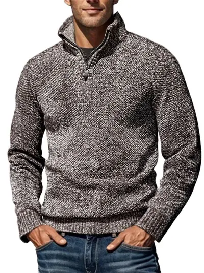 Men's Half Turtleneck Zip Sweater, Fleece-Lined, Thickened - 8