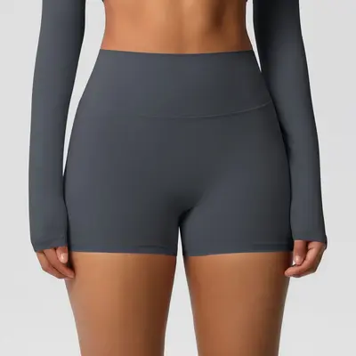 Solid Color Double-Sided Brushed High-Waist Butt-Lifting Women's Yoga Shorts, Running and - 12