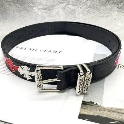 Chrome Hearts Sacred Sword Cross Belt for Men, Roller Hollow Design, Evergreen Style, Hanging Pattern Women's Belt, Celebrity Style, Perforated Heart Design. - 7