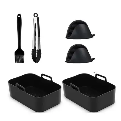 Air Fryer Accessory Set with Rectangular Grill Pan and Double Pot - 3