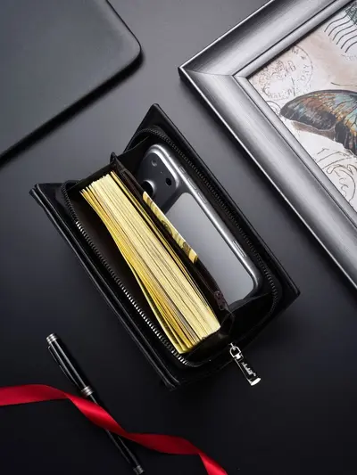 Men's Long Leather Wallet with Wristlet, Large Capacity, Multi-Card Slots - 4