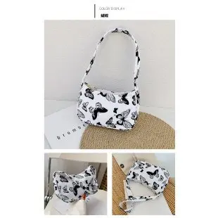 Small Leopard Print Underarm Bag, Black and White Plaid Handbag - 8