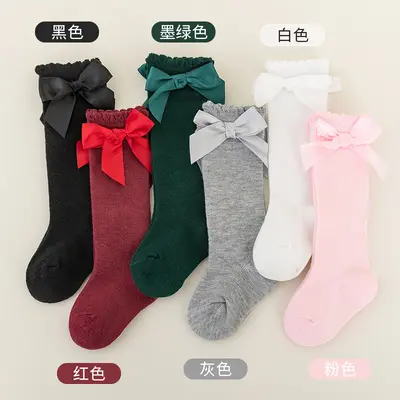 Baby Girls' Long Socks, Spring/Autumn, Bow Knot, Breathable, Anti-Slip