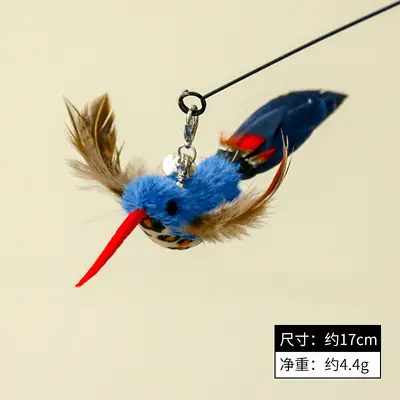 Katzenangel mit simuliertem Vogel, langer Stab, Federersatzkopf - 11