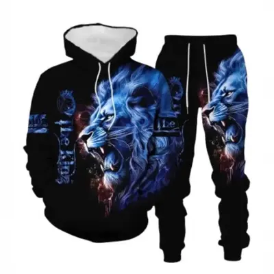 Herren-Hoodie-Set mit Tierdruck, Frühling und Herbst, europäischer Stil