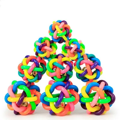 Colorful Bell Woven Cat Ball, Self-Play Sound Toy, Rubber