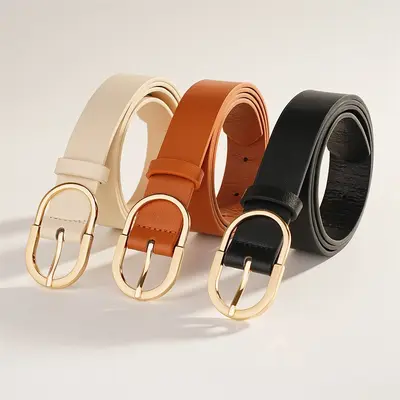 Minimalist Soft Leather Texture Belt with Alloy Buckle Head