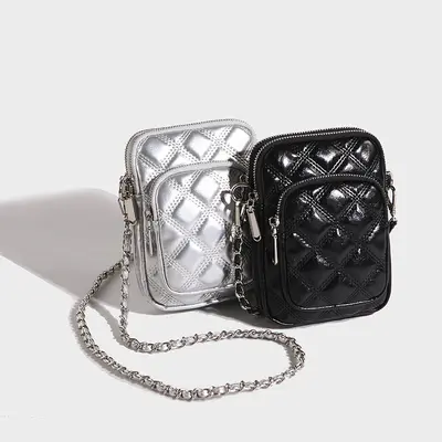 2025 Women's Quilted Chain Small Crossbody Bag, Korean-Style Phone Bag