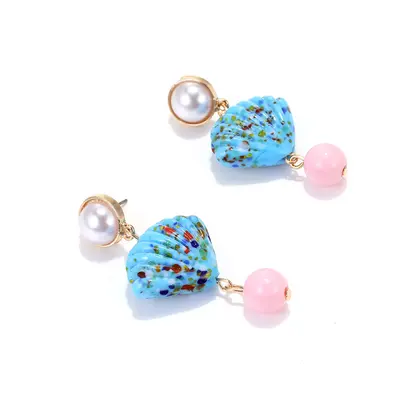 Ocean-Style Glazed Shell Earrings, INS-Style Colorful Vacation Stud Earrings