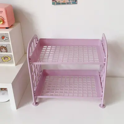 New ins cosmetic jewelry double-layer foldable storage shelf simple home desktop bathroom storage rack storage shelf - 12