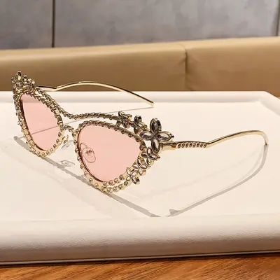 Schmetterlingsform-Sonnenbrille mit Strass, modische Brille - 8