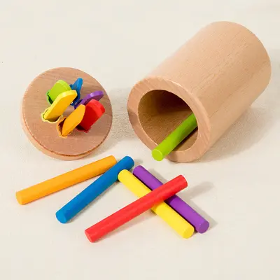 Color and shape sorting bucket, solid wood, ages 3-6