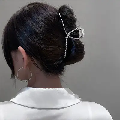 Große silberne Metallhaarspange für dickes Haar, geometrische Haarkralle, Haaraccessoire, koreanische Haiklemme.