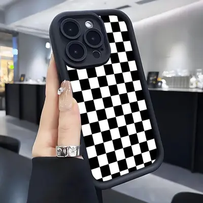 Black and White Checkered Corundum Phone Case for iPhone 15/16/17