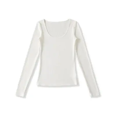 Women's U-Neck Long Sleeve Stretch Base Top, Solid Colour - 7