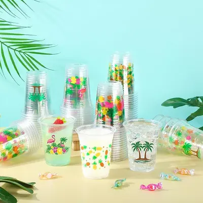Disposable PET Plastic Cups with Lids for Coffee and Cold Drinks