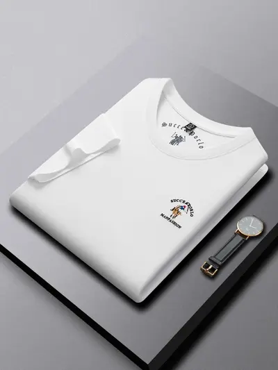 Herren-T-Shirt aus Baumwolle, Rundhals, kurzarm, mit Stickerei