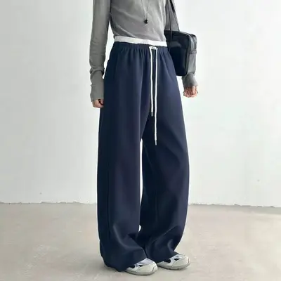 大码纯色高腰显瘦弹力束脚休闲裤女2026新款直筒阔腿裤长裤女裤子