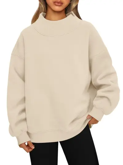 Women's Long Sleeve High Neck Sweatshirt, Fleece-Lined - 8