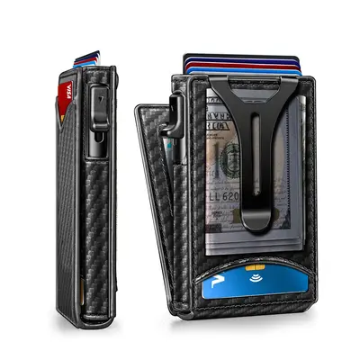 Men's Bi-Fold Metal Flip Wallet with RFID Blocking Card Holder - 10