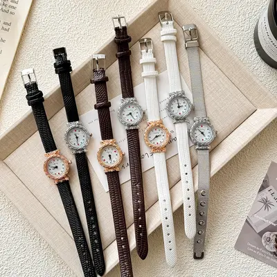 Qicaishi Moda Kadın Kol Saati Kadın Model Hasır Kordonlu Yuvarlak Günlük Su Geçirmez Yüksek Estetik Öğrenci Niş Sessiz Retro