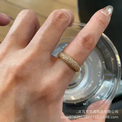 中古金色菱格满钻戒指女款轻奢小众高级感八芒星老钱风食指戒指环 - 8