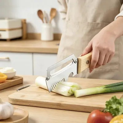 Multifunctional Onion Cutter with Wooden Handle and Bottle Opener, 2-in-1