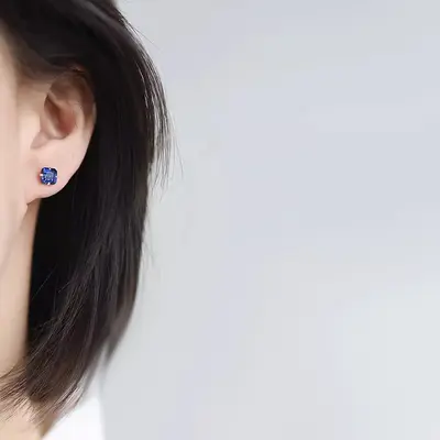 Robinia natural blue sapphire stud earrings, S925 sterling silver - 4