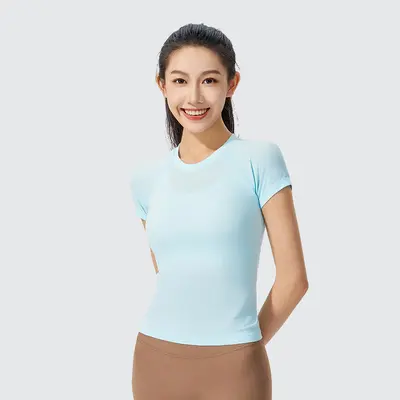 Damen nahtloses Yogashirt, Nude-Feeling, tailliert, Rundhals - 11