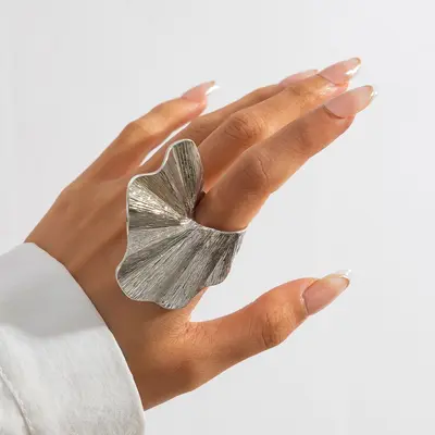 European and American cross-border jewelry, accessible luxury style asymmetric stereo alloy ring, designed pleated wide ring new product - 8