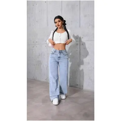 Kadın yaz modası geniş paça kot pantolon, sokak tarzı, uzun