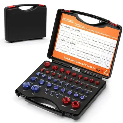 Aluminum Profile Nut and Bolt Thread Gauge Set, Metric and Imperial, 44 Pieces