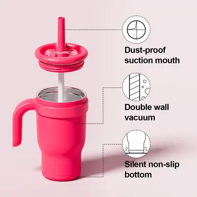 Okula dönüş sezonu kontrast renk 14oz saman araba bardağı çocuk öğrenci termos bardak paslanmaz çelik su bardağı kolu araba bardağı - 5