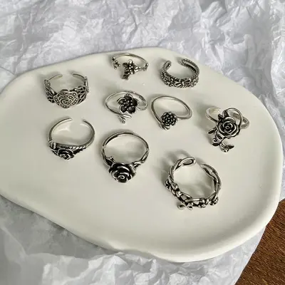 925 silver flower open ring, Thai silver, non-tarnishing