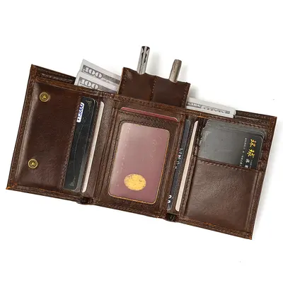 Men's Genuine Leather Wallet, Crazy Horse Leather, Multiple Card Slots - 8