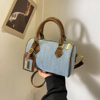 Kadın Retro Denim Yastık Çanta, Tek Omuz Askılı Çapraz Çanta - 3