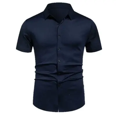 Men's Short-Sleeve Shirt, Korean Style, Solid Color Slim Fit